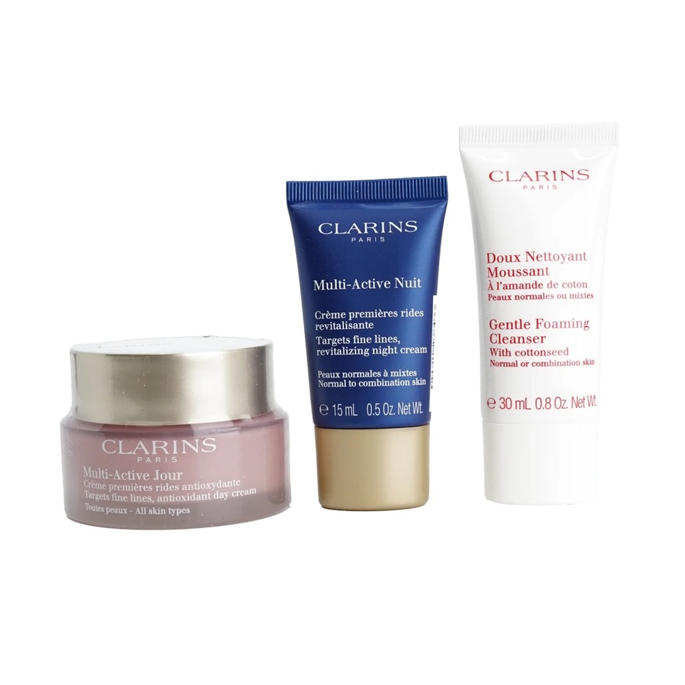 Clarins Multi Active 3 piece and travel bag- All skin types